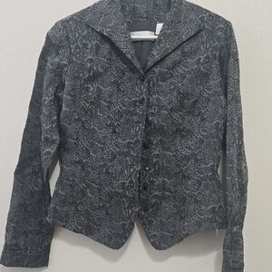 Dana Buchman Black & Gray Textured  Snake-Print Blazer Jacket 6